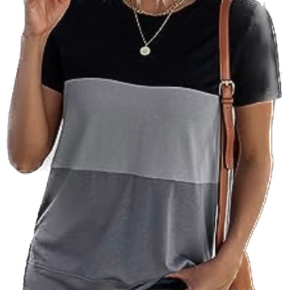 EVALESS Striped Color Block Short Sleeve Top - Picture 3 of 4